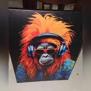 🆕 Wooden Orangutan Music Monkey New Wooden Frame Canvas Decor